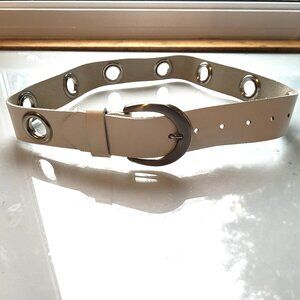 White Leather Belt with Silver Grommet Detail Size S/M